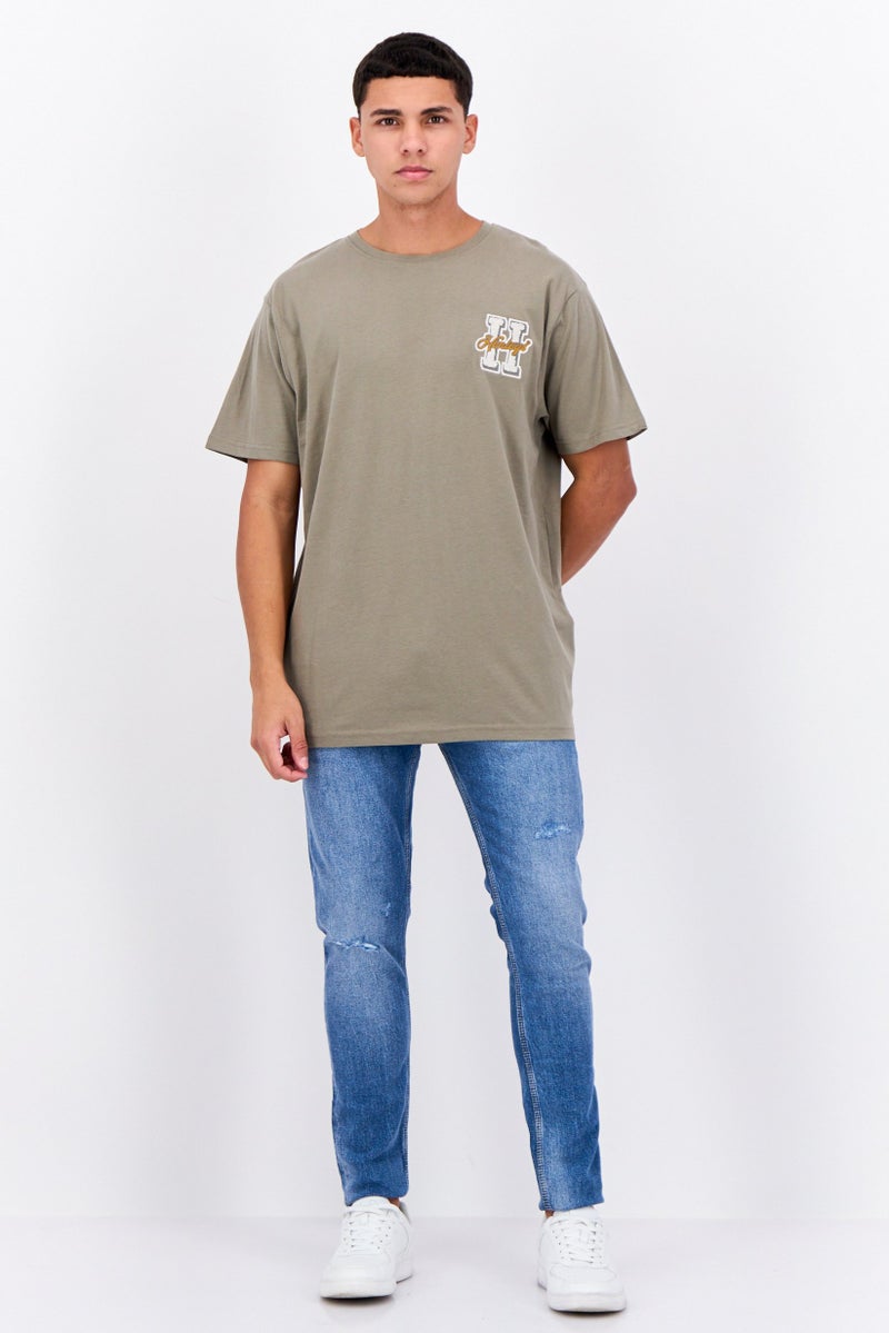 Henleys Men Crew Neck Short Sleeves Brand Logo T-Shirt, Dusty Olive - Image 4